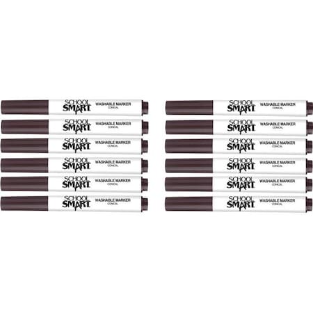 School Smart School Smart 2002979 Conical Tip Washable Art Markers; Brown - Pack of 12 2002979